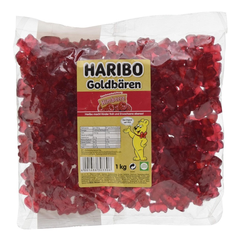 Haribo Gold Bears Raspberry 1kg – Dark Red Gummy Bears – Pure Raspberry Flavor – International Shipping