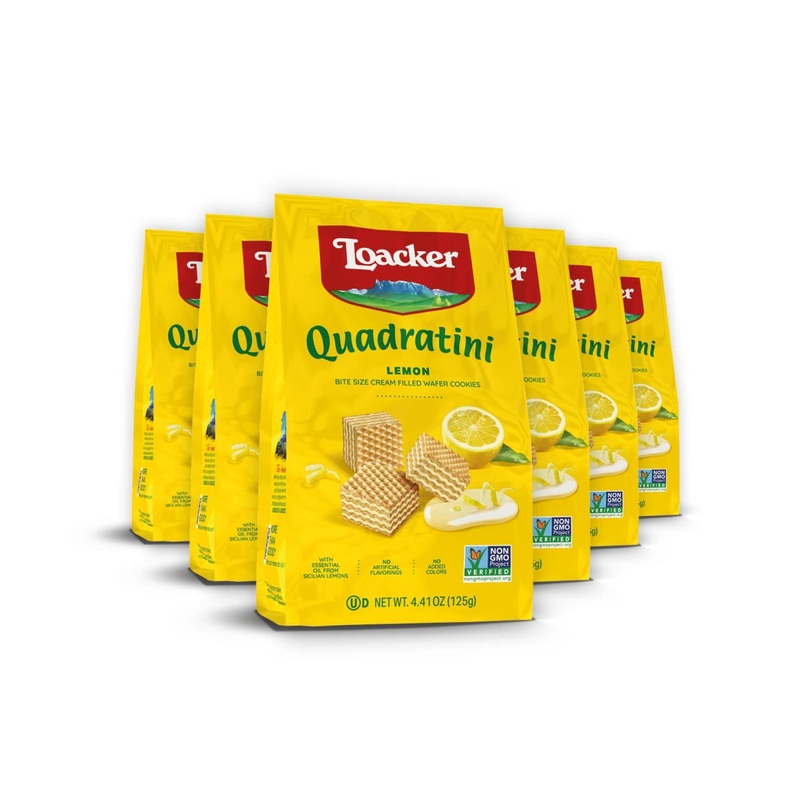Loacker Quadratini Lemon Wafer Cookies – 6-Pack, 4.41 oz per bag | Crispy Wafers with Lemon Cream Filling | Non GMO & No Artificial Ingredients | Snack/Dessert Option