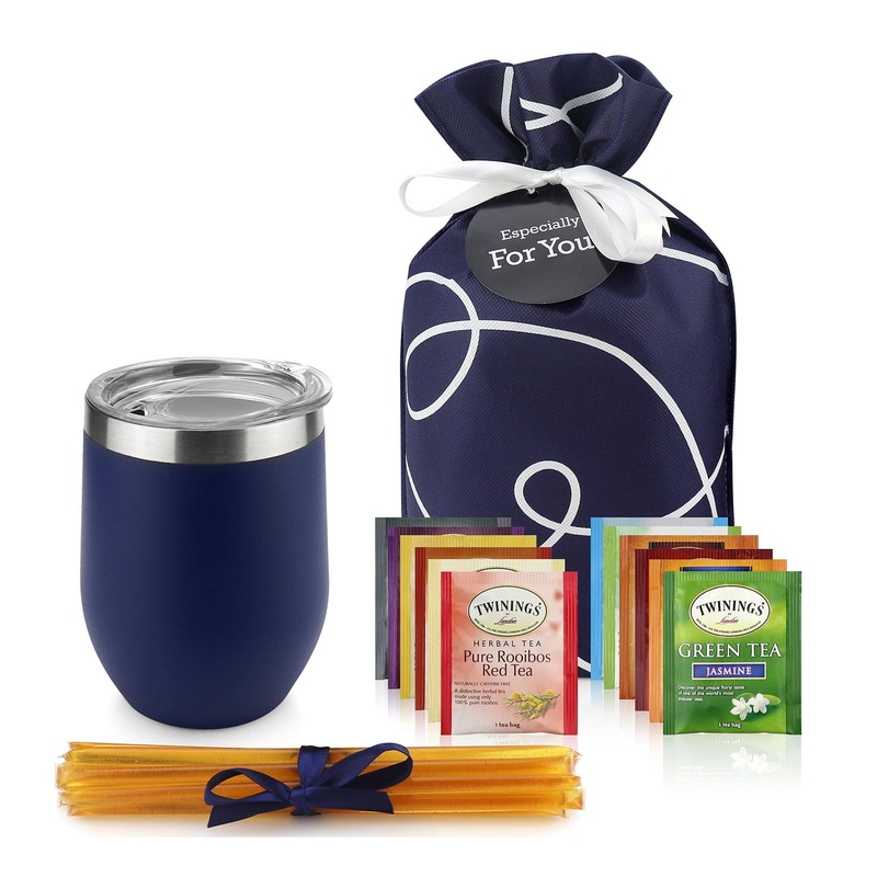 Tea Lovers Gift Set: Insulated Cup, 12 Blended Teas, Honey Straws – Perfect Gift for Men and Women